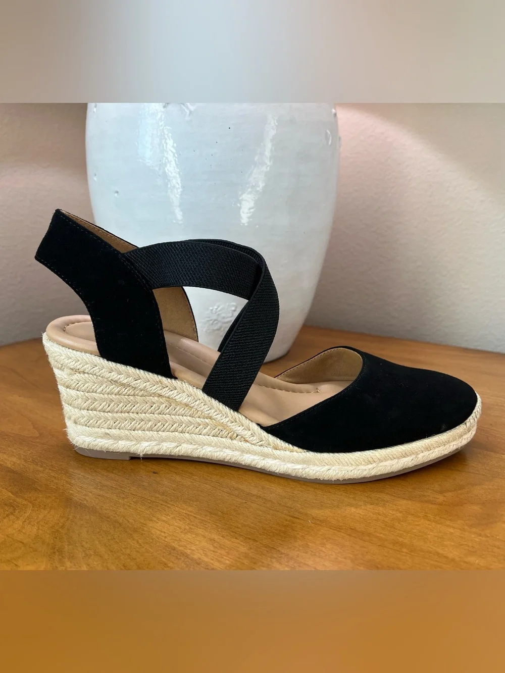 Easy Spirit Women's Black Meza Wedge Espadrille Sandals • Size 9 •NWOT